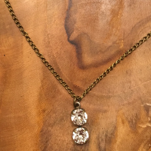 Antique Brass Crystal Drop Necklace - Picture 4 of 7